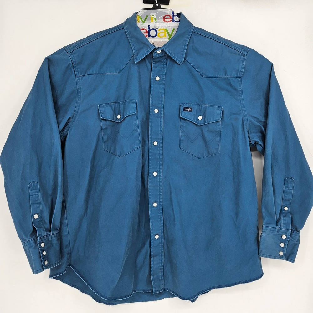 Vintage‎ Wrangler Pearl Snap Shirt Mens XXL Western Blue Denim Rancher
